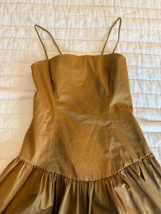 Brown Ruffled Hem Mini Dress - Picture 3 of 5